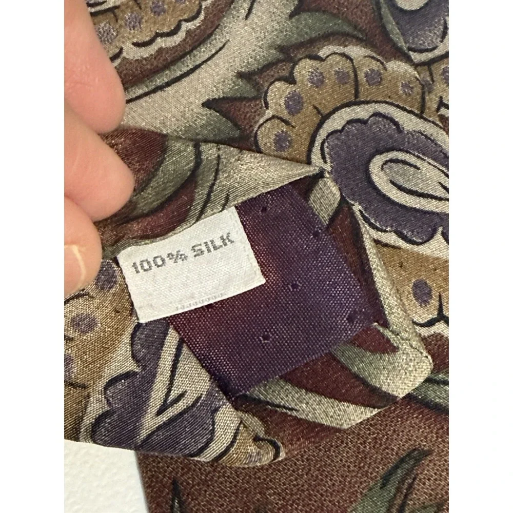 Vintage Via Veneto Silk Tie Mens Brown Purple Paisley Dark Academia Boho 90s WPL